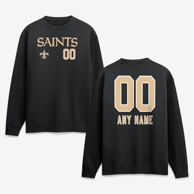 New Orleans Saints  Touchdown Wordmark Personalized Name & Number Sweatshirt - Black