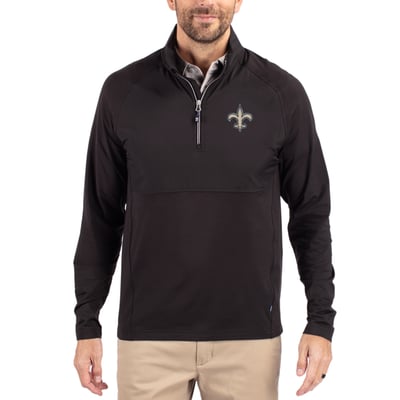 New Orleans Saints Cutter & Buck Adapt Eco Knit Hybrid Recycled Quarter-Zip Raglan Jacket - Black