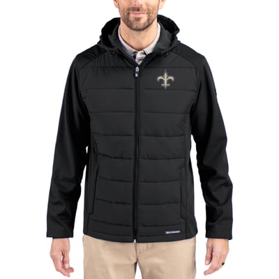 New Orleans Saints Cutter & Buck  Evoke PrimaLoft Hybrid Eco Softshell Recycled Full-Zip Hooded Jacket - Black