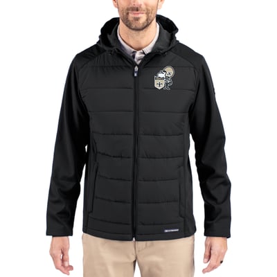 New Orleans Saints Cutter & Buck Throwback Evoke Hybrid Eco Softshell Recycled Full-Zip Hoodie Jacket - Black