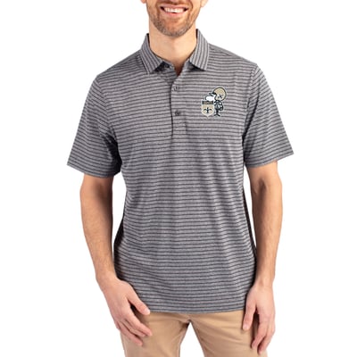  New Orleans Saints Cutter & Buck Throwback Forge Eco Heather Stripe Stretch Recycled Polo - Heather Black