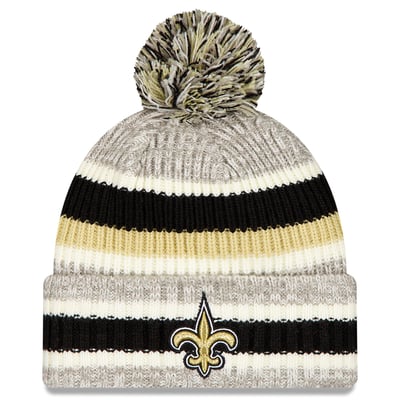 New Orleans Saints New Era Stripe Cuff Knit Hat with Pom - Black/Gray