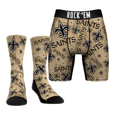  New Orleans Saints Rock Em All-Over Logo Underwear and Crew Socks Combo Pack - 