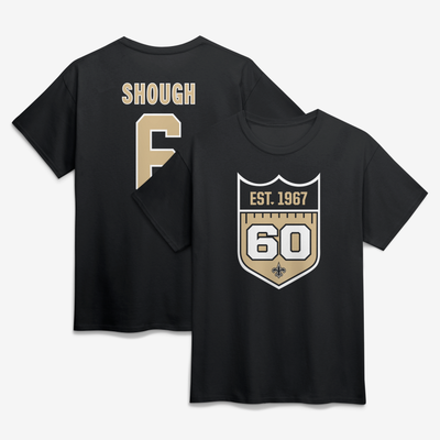 Tyler Shough New Orleans Saints 60th Season Player Name & Number T-Shirt - Black