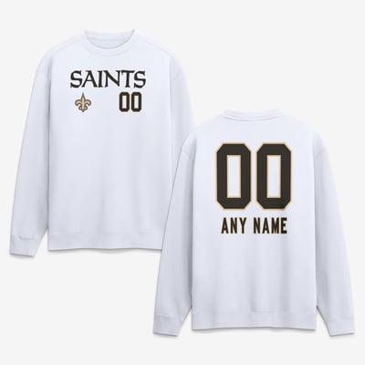 New Orleans Saints  Touchdown Wordmark Personalized Name & Number Sweatshirt - White