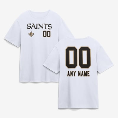 New Orleans Saints  Touchdown Wordmark Personalized Name & Number T-Shirt - White