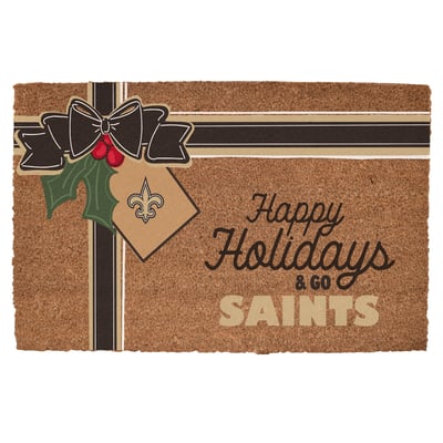 New Orleans Saints 20" x 30" Holiday Gift Wrap Coir Door Mat
