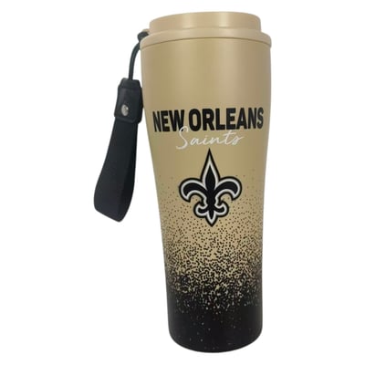 New Orleans Saints Pegasus 20oz Splatter Script Stainless Steel ProSip Coffee Cup with Strap