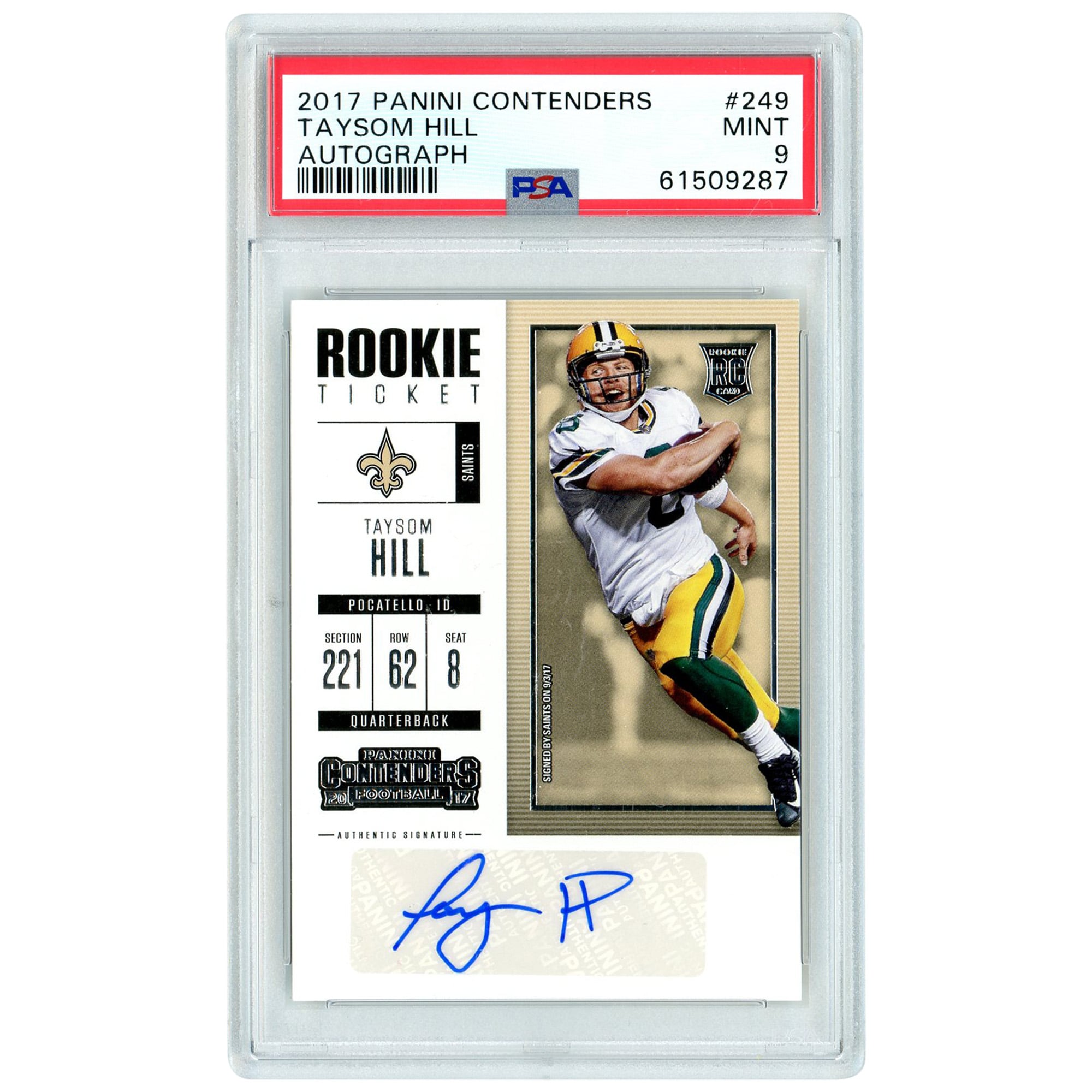 Taysom Hill New Orleans Saints Autographed 2017 Panini Contenders