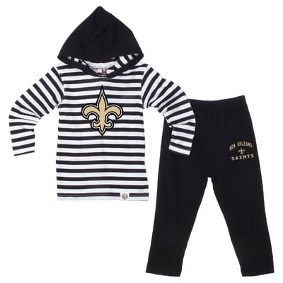  New Orleans Saints Wes & Willy Toddler Stripe Hooded Long Sleeve Top and Pant Set - Black