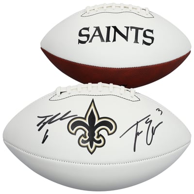 Travis Etienne Jr. & Tyler Shough New Orleans Saints Autographed Fanatics Authentic Franklin White Panel Football