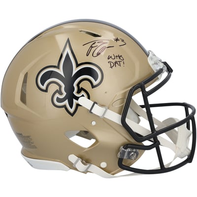 Travis Etienne Jr New Orleans Saints Autographed Fanatics Authentic Riddell Speed Authentic Helmet with "Who Dat!" Inscription 