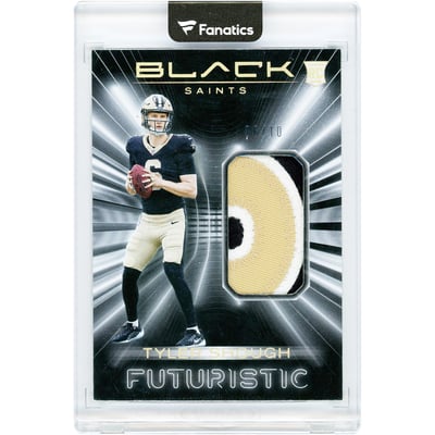Tyler Shough New Orleans Saints 2025 Panini Black Futuristic Tri-Color Jersey Relic #FUT-TSH #6/10 Rookie Card 