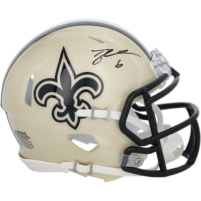 Tyler Shough New Orleans Saints Autographed Fanatics Authentic Riddell 60th Anniversary Speed Mini Helmet