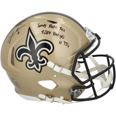Tyler Shough New Orleans Saints Autographed Fanatics Authentic Riddell Speed Authentic Helmet with Multiple Inscriptions - Limited Edition of 10