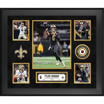 Tyler Shough New Orleans Saints Fanatics Authentic Framed 20" x 24" 5-Photo Collage with a Piece of Game-Used Football - Limited Edition of 500