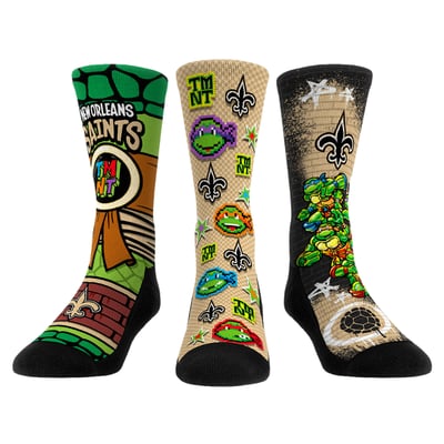  New Orleans Saints Rock Em Unisex TMNT Three-Pack Crew Sock Set - Gold