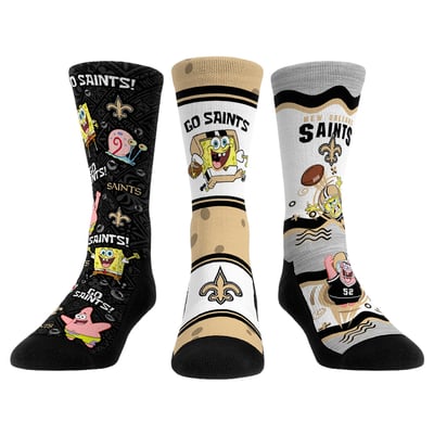  New Orleans Saints Rock Em Unisex x Nickelodeon Spongebob Squarepants 3-Pack Crew Socks Set - 
