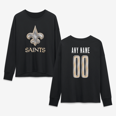 New Orleans Saints Women's Forged Mascot Personalized Name & Number Long Sleeve T-Shirt - Black