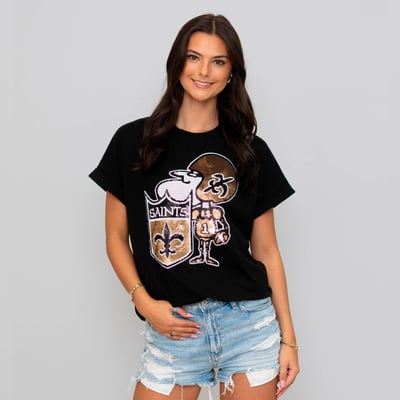 New Orleans Saints Bomb Designs Women's Cuff Sleeve T-Shirt - Black