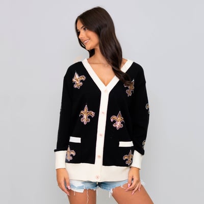 New Orleans Saints Bomb Designs Women's Scattered Logo Cardigan - Black