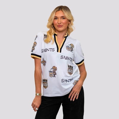 New Orleans Saints Bomb Designs Women's 60th Anniversary Puff Sleeve T-Shirt - White