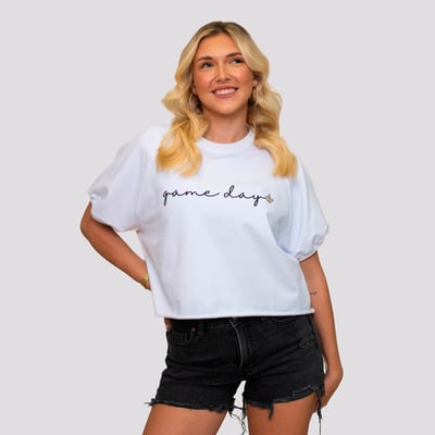 New Orleans Saints Bomb Designs Women's Game Day Raglan Sleeve T-Shirt - White