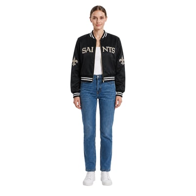 New Orleans Saints FABGATING by Cuce Women's Cropped Team Full-Zip Bomber Jacket - Black