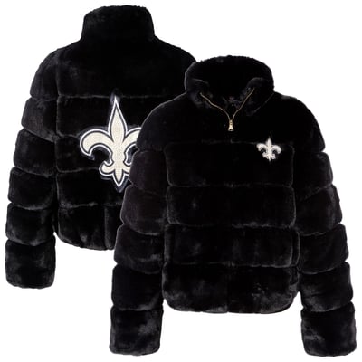  New Orleans Saints FABGATING by Cuce Women's Faux Fur Full-Zip Coat - Black