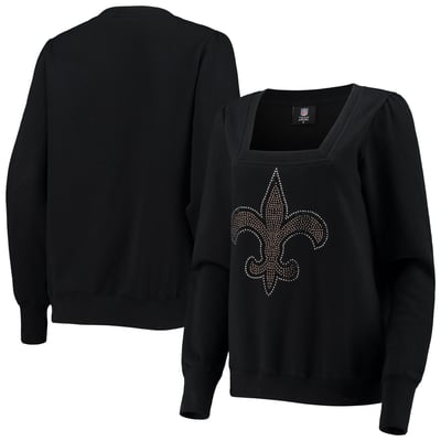  New Orleans Saints FABGATING by Cuce Women's Winners Square Neck Pullover Sweatshirt - Black