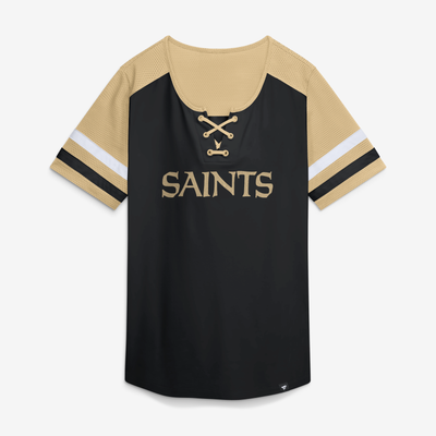 New Orleans Saints Fanatics Women's Curl Route Athena Lace-Up T-Shirt - Black