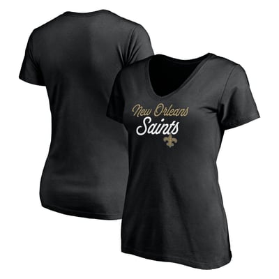 New Orleans Saints Fanatics Women's Long Stride V-Neck T-Shirt - Black