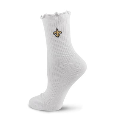  New Orleans Saints PRO Compression Logo Lettuce Hem Quarter Socks - White