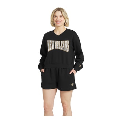 New Orleans Saints WEAR by Erin Andrews Fleece V-Neck Lounge Set - Black

