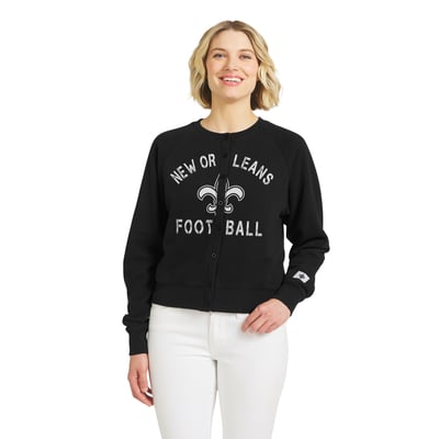  New Orleans Saints WEAR by Erin Andrews Women's Heathered Crew Cardigan Sweater - Black