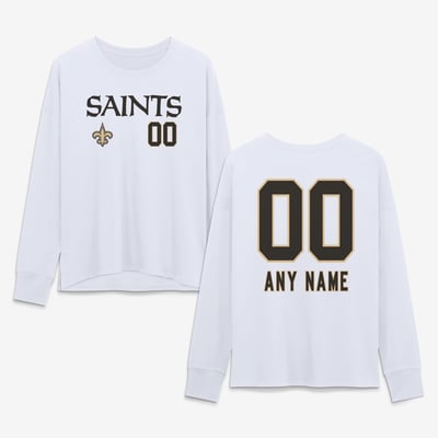 New Orleans Saints Women's Touchdown Wordmark Personalized Name & Number Long Sleeve T-Shirt - White