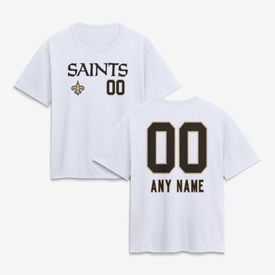 New Orleans Saints Women's Touchdown Wordmark Personalized Name & Number T-Shirt - White