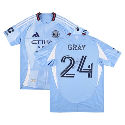 Tayvon Gray New York City FC Autographed Fanatics Authentic Match-Used #24 Sky Blue Jersey from the 2025 MLS Season - Size M