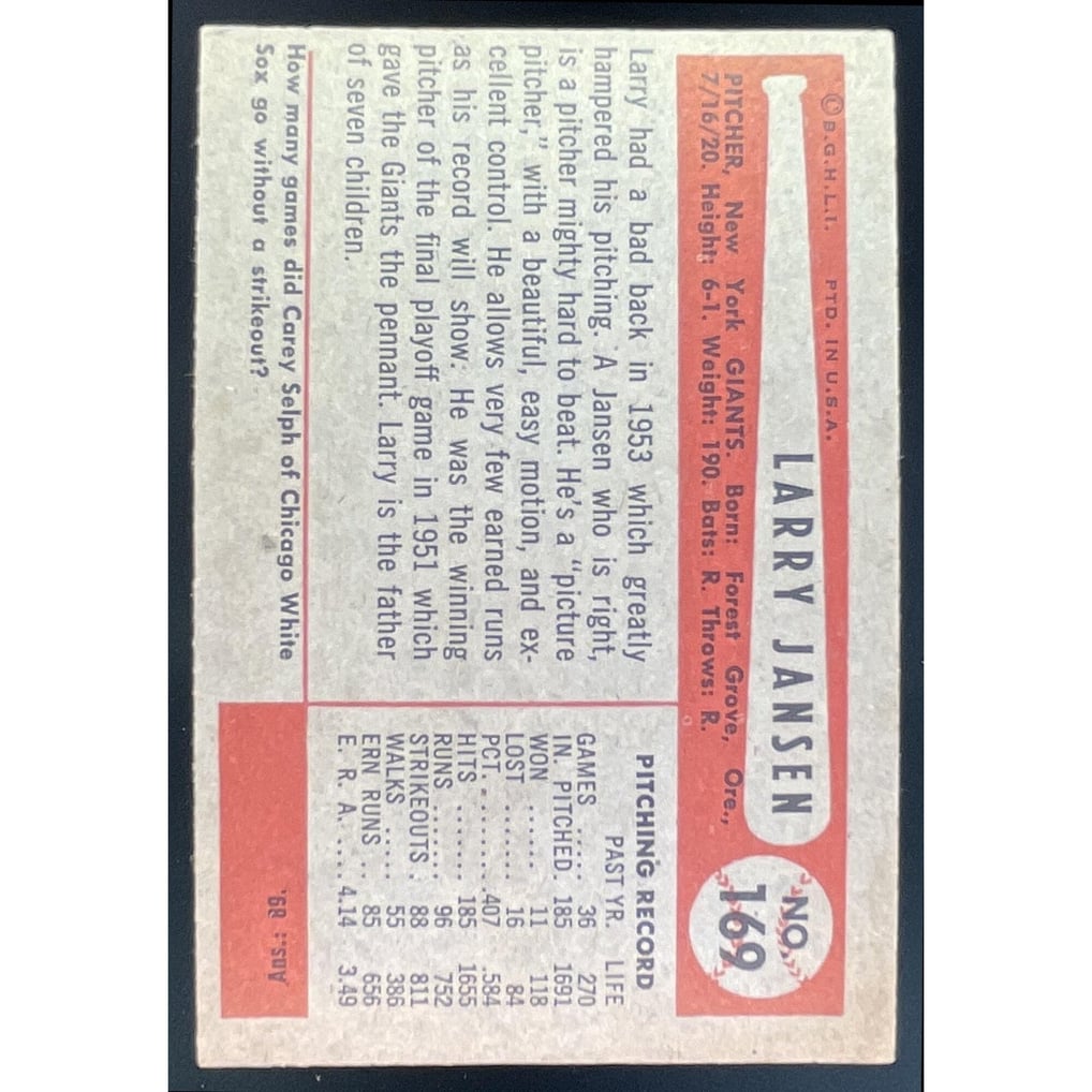 1954 Bowman #169 Larry Jansen