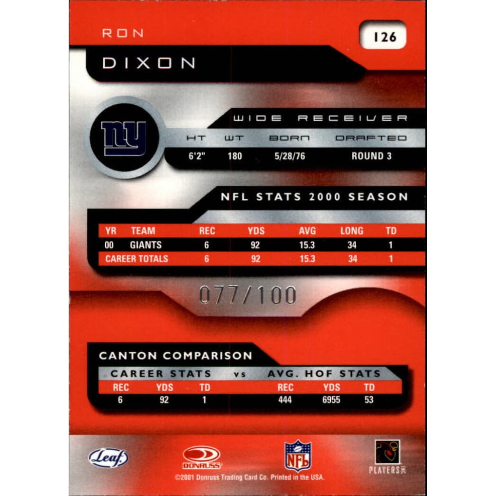 2001 Quantum Leaf Infinity Red #126 Ron Dixon