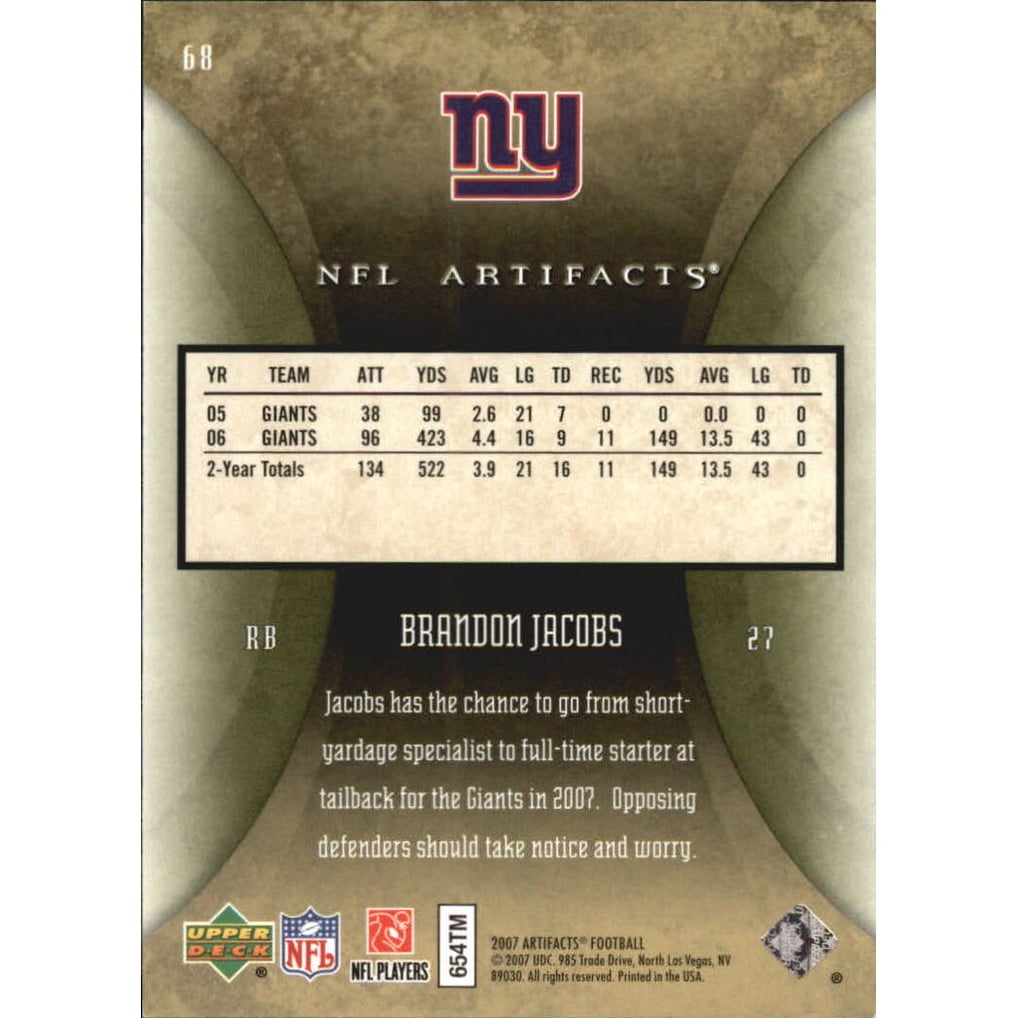 2007 Artifacts Green #68 Brandon Jacobs