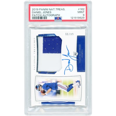 Daniel Jones New York Giants Autographed 2019 Panini National Treasures Dual-Color Relic RPA #162 #64/99 PSA Authenticated 9 Rookie Card