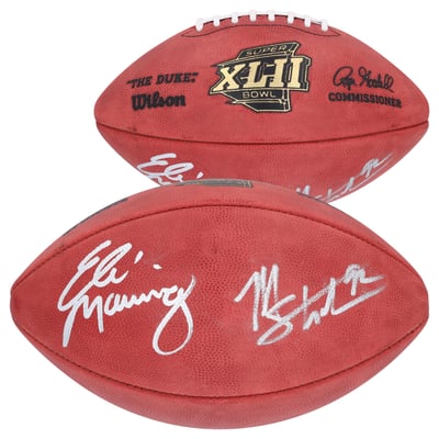 Eli Manning & Michael Strahan New York Giants Autographed Fanatics Authentic Wilson Duke Super Bowl XLII Football