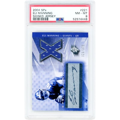 Eli Manning New York Giants Autographed 2004 Upper Deck SPx SPXciting NFL Players Rookie Premier Jersey Relic #221 #23/375 PSA Authenticated 8 Rookie Card 