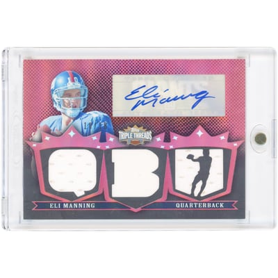 Eli Manning New York Giants Autographed 2007 Topps Triple Threads Red Triple Jersey Relics #TTRA-162 #18/18 Card 