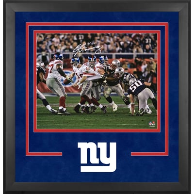 Eli Manning New York Giants Autographed Fanatics Authentic Deluxe Framed 16" x 20" Super Bowl XLII Escaping Tackle Photograph