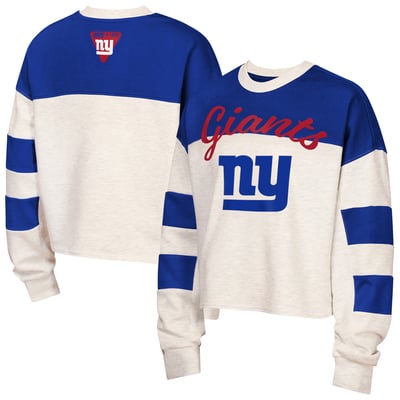 New York Giants Outerstuff Girls Youth Dynasty Terry Sweatshirt - Cream/Royal