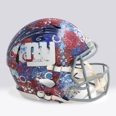 Jaxson Dart New York Giants Autographed Fanatics Authentic Riddell Speed Authentic Helmet - Art by Nel Shaffer - WN55916508