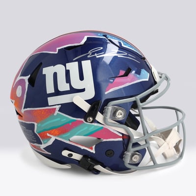 Jaxson Dart New York Giants Autographed Fanatics Authentic Riddell Speed Flex Authentic Helmet - Art by JPO - Limited Edition #1/1 - UW25