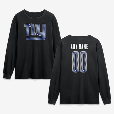 New York Giants  Metallic Mascot Personalized Name & Number Long Sleeve T-Shirt - Black